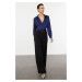 Trendyol Navy Blue Crop Shirt Collar Satin Woven Blouse