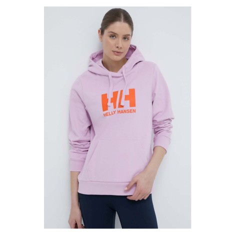 Bavlněná mikina Helly Hansen HH LOGO 2.0 dámská, růžová barva, s kapucí, s potiskem, 34460