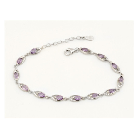 Dámský stříbrný náramek s fialovými a čirými zirkony 17-20 cm 76667F + dárek zdamra Silver style