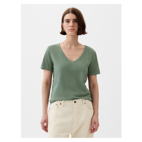 Tmavě zelené dámské basic tričko GAP