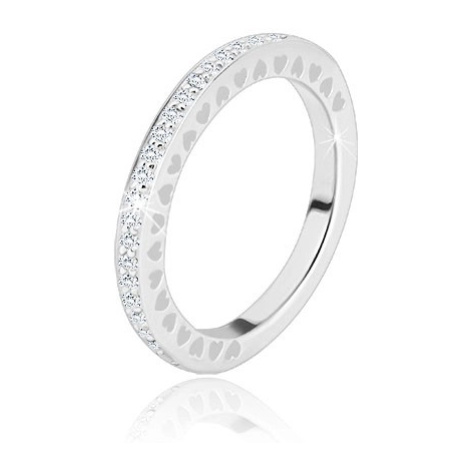 Prsten ze stříbra 925 - čiré blýskavé zirkonky, drobné srdíčkové výřezy Šperky eshop