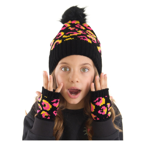 Sada růžové čepice a rukavic s leopardím vzorem pro dívky mshb&g