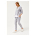 Olalook Women's Gray Garnished Top and Bottom Set