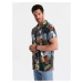 Men's short sleeve patterned viscose shirt - jungle V10 OM-SHPS-0113