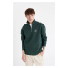 DEFACTO Men's Green Comfort Fit Stand Collar Zippered Text Printed Sweatshirt