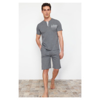 Trendyol Smoked Button Collar Regular Fit Pajama Set with Knitted Shorts