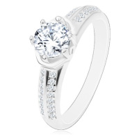 Zásnubní prsten - stříbro 925, zářivý kulatý zirkon, obloučky, blýskavá ramena