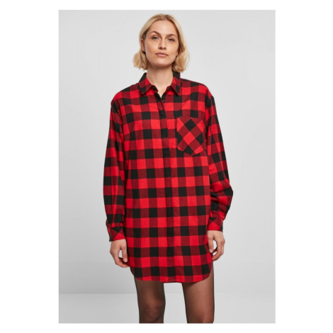Ladies Oversized Check Flannel Shirt Dress - black/red Urban Classics