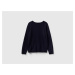 Benetton, Dark Blue Crew Neck Sweater In Cashmere And Wool Blend