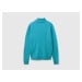 Benetton, Sky Blue Turtleneck Sweater In Pure Merino Wool