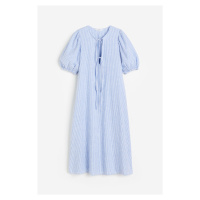 H & M - Šaty z lněné směsi's vázačkami - modrá