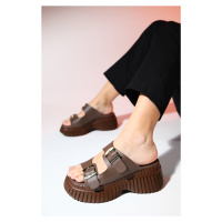 LuviShoes JOANES Brown Skin Genuine Leather Double Strap Women's Padding Sole Slippers