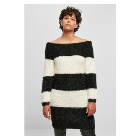 Dámské péřové šaty bez ramene černo/bílá písková Urban Classics