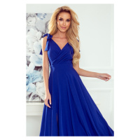 ELENA - Dlouhé dámské šaty v chrpové barvě s výstřihem a zavazováním na ramenou 405-2