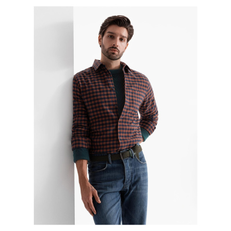 Ombre Men's checkered flannel shirt - navy blue and black