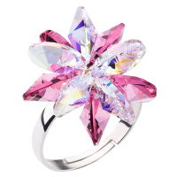 Evolution Group Stříbrný prsten s krystaly Swarovski růžová kytička 35024.3 rose