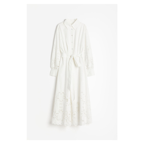 H & M - Košilové šaty's madeirou - bílá H&M