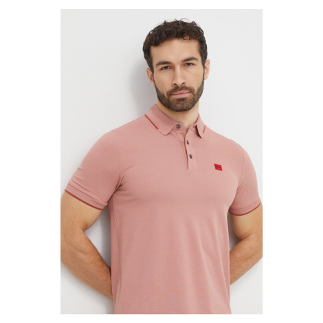 Bavlněné polo tričko HUGO růžová barva, 50490775