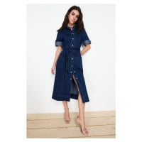 Trendyol Blue Belt Denim Maxi Dress