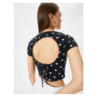 Koton Low-cut Back Polka Dot T-Shirt Crop Bow Detail