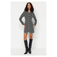 Trendyol Black Straight Cut Buttoned Tweed Woven Jacket Dress