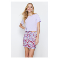 Trendyol Purple Floral Mini Woven Skirt