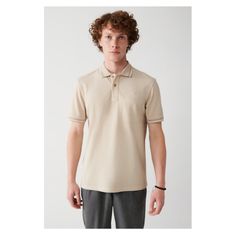 Avva Men's Beige Roll Up Collar Regular Fit 2 Button Polo Neck T-shirt with Pocket