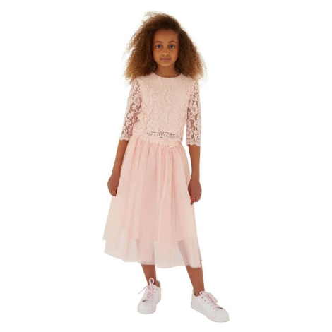 Dětská sukně Guess růžová barva, midi, áčková