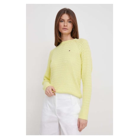 Bavlněný svetr Tommy Hilfiger žlutá barva, lehký