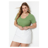 Trendyol Curve Dark Mint Collar Detailed Ribbed Knitted T-shirt