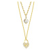 Stříbrný náhrdelník 925 - zlatá barva, bílá syntetická perla, řetízek ve tvaru srdce, čiré zirko