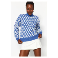 Trendyol Indigo měkký pletený svetr se strukturovaným vzorem