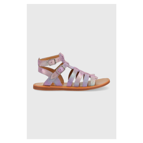 Dětské kožené sandály Pom D'api fialová barva