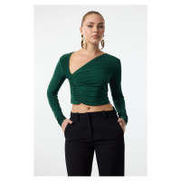 Trendyol Emerald Green Crop Draped Knitted Blouse