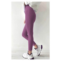 Madmext Lilac High Waist Women's Ribbed Leggings