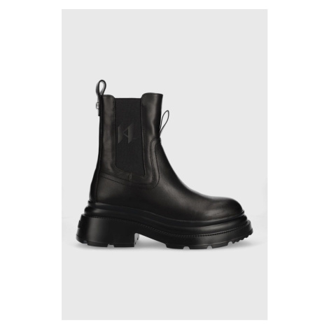 Kožené kotníkové boty Karl Lagerfeld Danton dámské, černá barva, na platformě