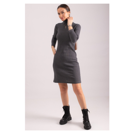 armonika Women's Anthracite Turtleneck Fitted Ribbed Camisole Dress