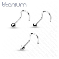 Titanový piercing do nosu - zahnutý, různé hlavičky, 0,8 mm - Tvar hlavičky: Polokoule