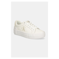 Kožené sneakers boty Calvin Klein Jeans VULC FLATFORM LOW MG LTH bílá barva, YW0YW01613