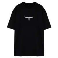 Trendyol Plus Size Black Oversize/Wide-Fit Comfort Printed 100% Cotton T-Shirt