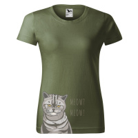 DOBRÝ TRIKO Dámské tričko s potiskem kočky Barva: Khaki