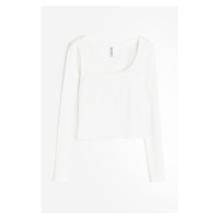 H & M - Žebrovaný top's hranatým výstřihem - bílá