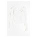 H & M - Žebrovaný top's hranatým výstřihem - bílá