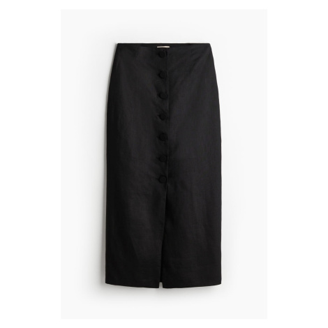 H & M - Propínací lněná sukně - černá H&M