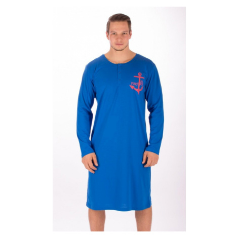 Pánská noční košile s dlouhým rukávem Kotva, M, modrá
