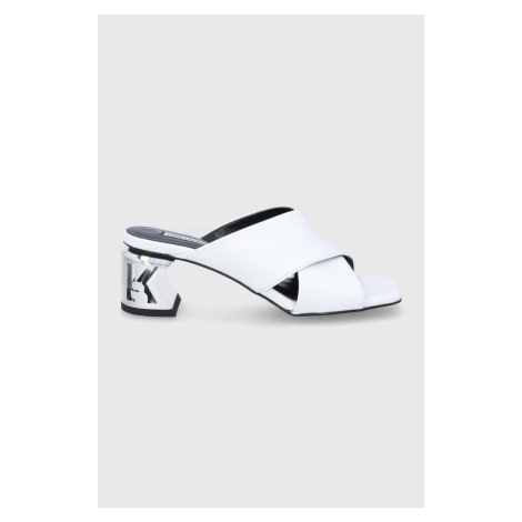 Kožené pantofle Karl Lagerfeld K-blok dámské, bílá barva, na podpatku