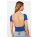 Trendyol Sax Backless Crop Cotton Stretchy Knitted Blouse