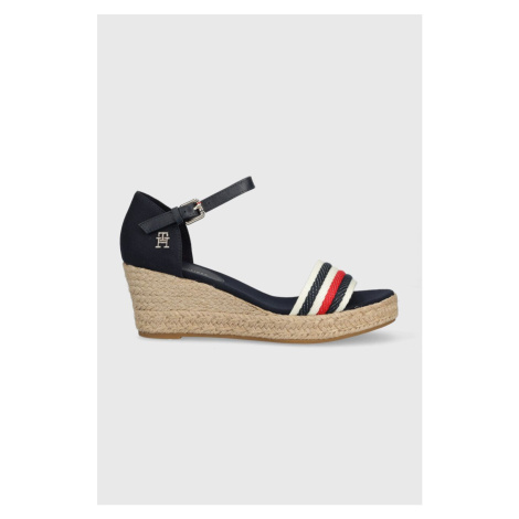 Sandály Tommy Hilfiger MID WEDGE CORPORATE dámské, tmavomodrá barva, na klínku