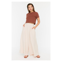 Trendyol Curve Beige Wide Leg Woven Trousers