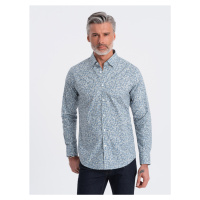 Ombre Men's SLIM FIT shirt in small leaf print - light blue